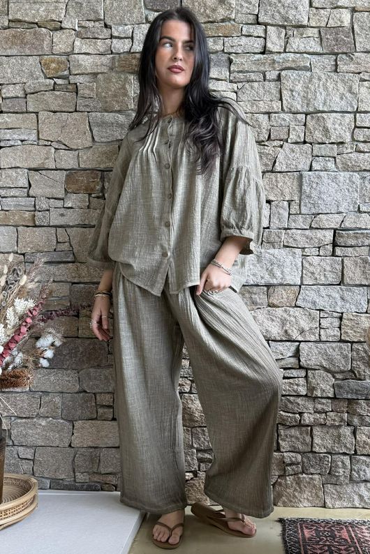 Loom & Thread Pin Tuck Blouse Washed Earth /40=